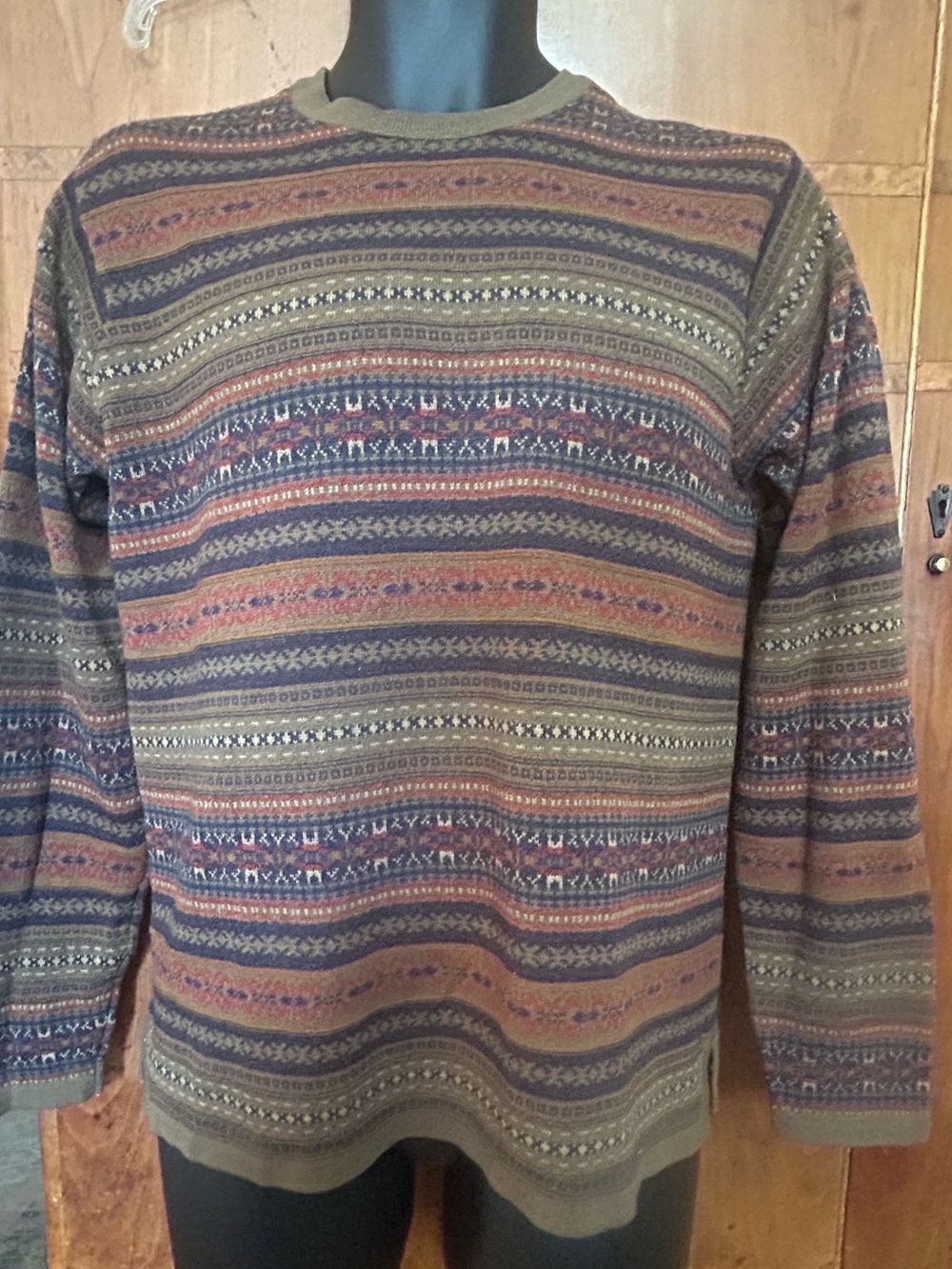 VTG 80’s Izod Jeans Multicolor Fair Isle Geometric  Acrylic Crewneck Sweater S